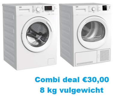 Wasmachine 8kg + Droger 8kg